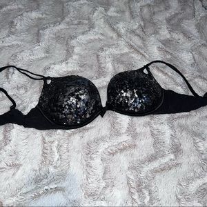Victoria’s Secret sequin bra black/silver 32D underwire padded push-up
